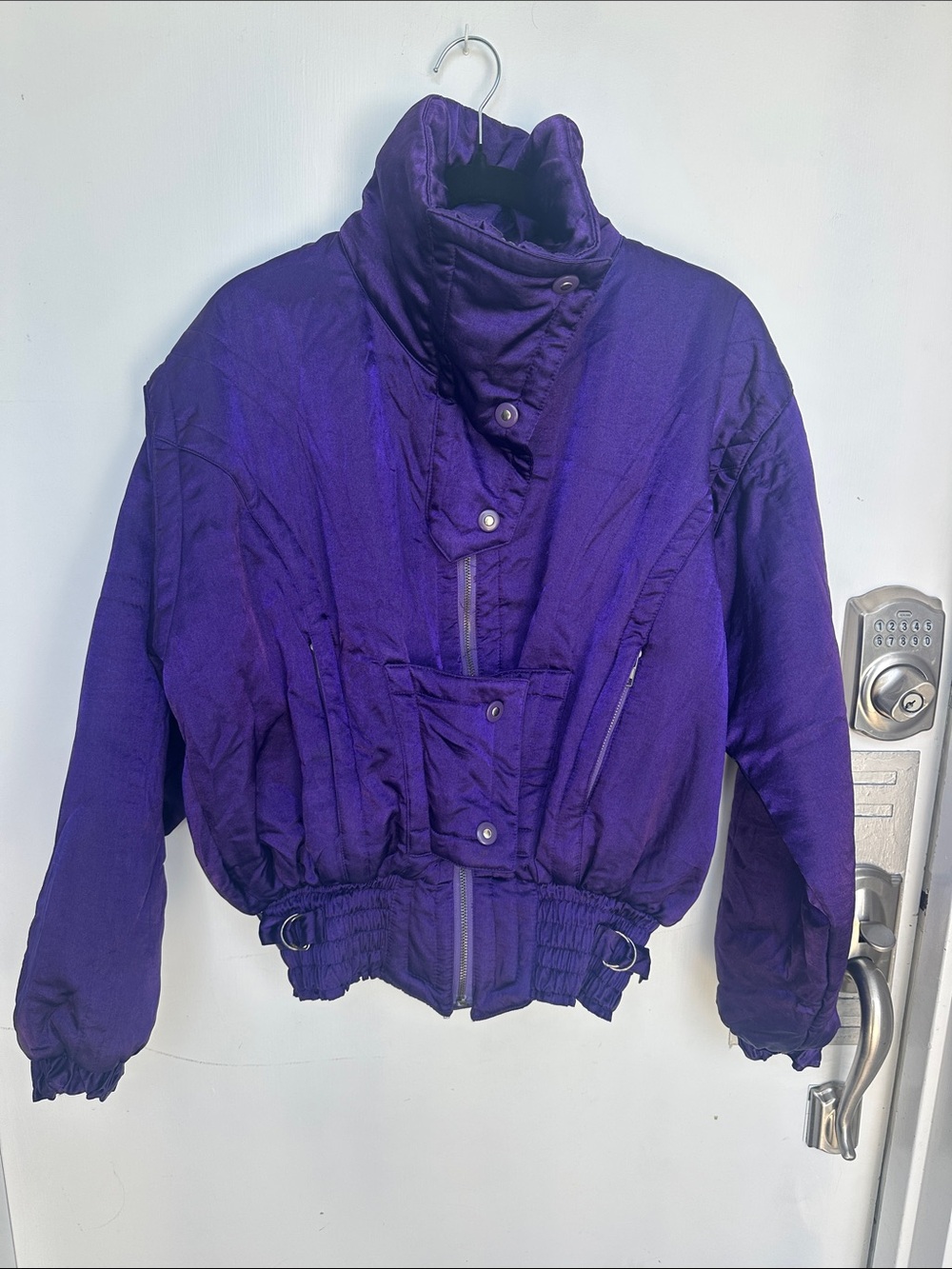 Purple Women's Puffer Jacket with High Collar